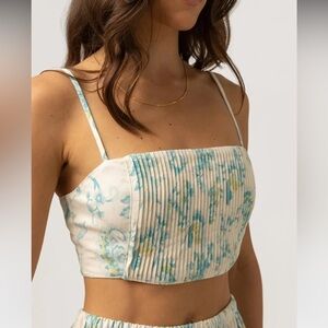 Rhythm Smocked Floral Crop Top XS Pintuck Front Adjustable Straps